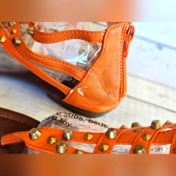 LOT of 3 Pairs Sandals Like New & New Tan Studded Orange Blue Denim Shoes 6/7 - Picture 11 of 16